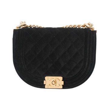 シャネル ボーイシャネル スモールチェーンショルダー ブラック ベロア レディース バッグ 【中古】【bag】