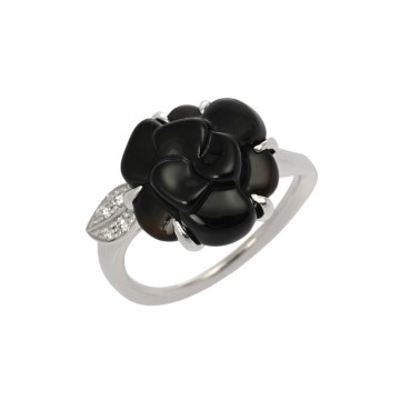 シャネル カメリア リング #48 シルバー J12002 K18ホワイトゴールド WG レディース ジュエリー 【中古】【jewelry】