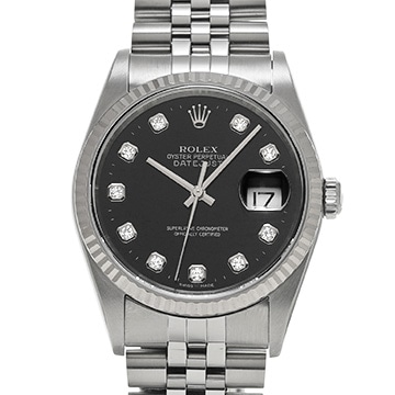 ロレックス デイトジャスト 16234G ブラック/ダイヤモンド メンズ 時計 【中古】【wristwatch】