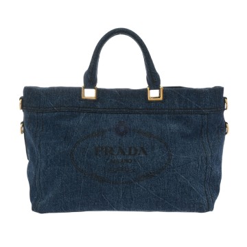 プラダ カナパ トート 2WAY ブルー BN2069 デニム レディース バッグ 【中古】【bag】